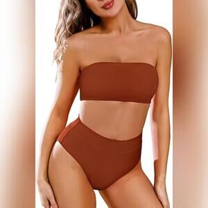 NWT Pink Queen Two Piece Removable Strap High Waist Bikini Swimsuit, L (12-14)